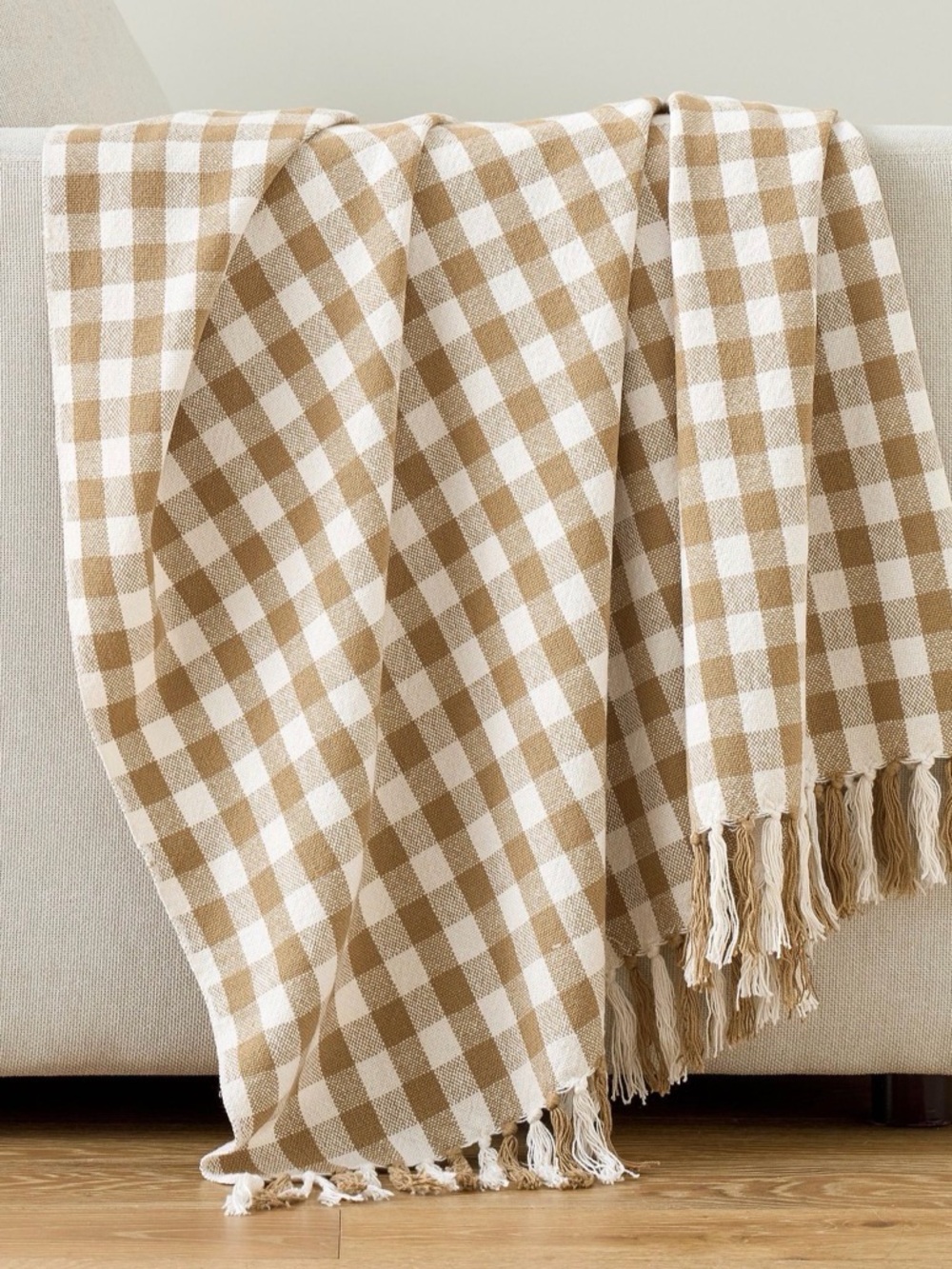 Pottery Barn Blaine Check Throw 50x60 Camel Brown NWT Rare